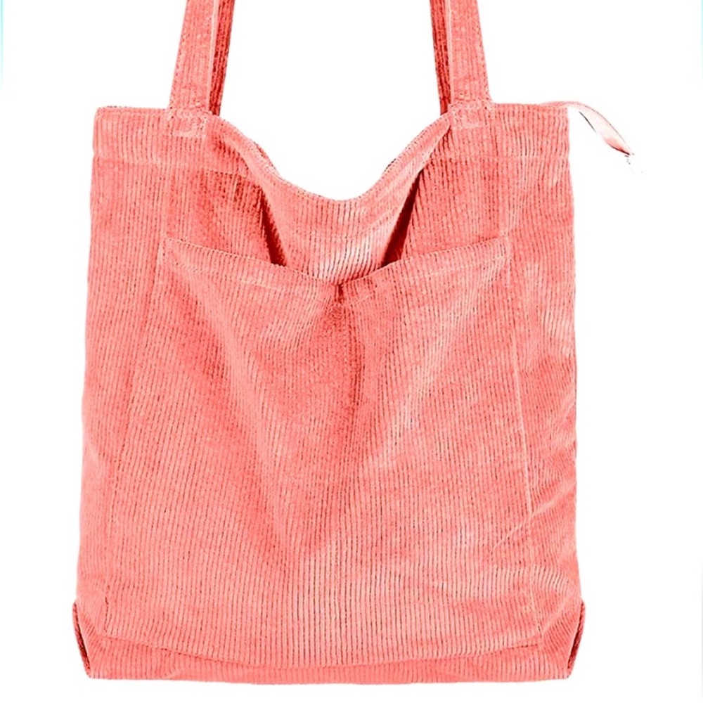 Coral Pink Corduroy Tote Bag